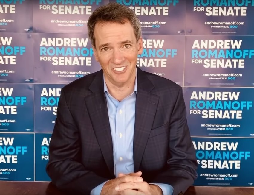 Andrew Romanoff, candidate for U.S. Senate in Colorado, speaks to Democratic assembly delegates via video on Saturday, April 18, 2020.